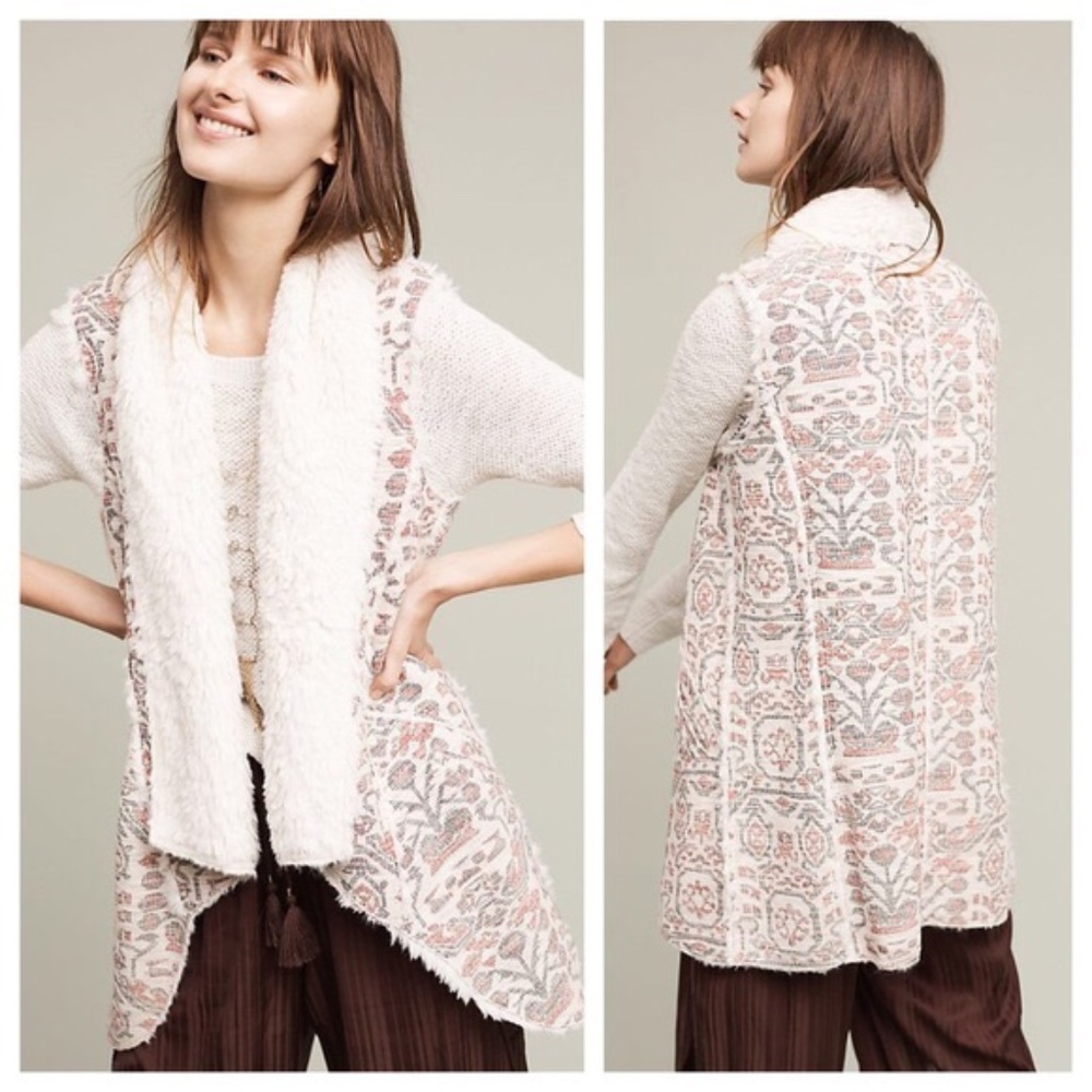 Anthropologie Hei Hei Jacquard Sherpa Lined Tapestry Vest